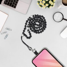 OEM Vrvica za telefon, obesek za telefon - CRYSTAL DIAMON / dolžina vrvice 74 cm (37 cm v zanki) / za vrat - črna