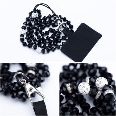 OEM Vrvica za telefon, obesek za telefon - CRYSTAL DIAMON / dolžina vrvice 74 cm (37 cm v zanki) / za vrat - črna