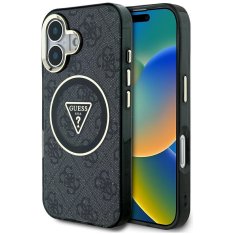 Guess GUESS ovitek za IPHONE 16, združljiv z MagSafe GUHMP16SHG4PRTGK (IML Metal Glitter 4G Circle Triangle) črn