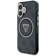 Guess GUESS ovitek za IPHONE 16, združljiv z MagSafe GUHMP16SHG4PRTGK (IML Metal Glitter 4G Circle Triangle) črn