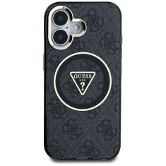 Guess GUESS ovitek za IPHONE 16, združljiv z MagSafe GUHMP16SHG4PRTGK (IML Metal Glitter 4G Circle Triangle) črn