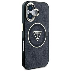 Guess GUESS ovitek za IPHONE 16, združljiv z MagSafe GUHMP16SHG4PRTGK (IML Metal Glitter 4G Circle Triangle) črn