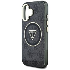 Guess GUESS ovitek za IPHONE 16, združljiv z MagSafe GUHMP16SHG4PRTGK (IML Metal Glitter 4G Circle Triangle) črn