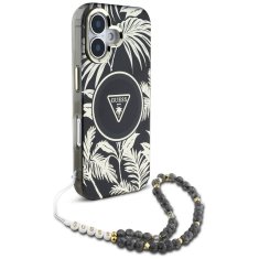 Guess GUESS ovitek za iPhone 16, združljiv z MagSafe GUHMP16SHPCTPLSK (IML Palm Trees Triangle W/ Pearl Strap) črn