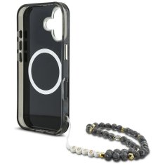 Guess GUESS ovitek za iPhone 16, združljiv z MagSafe GUHMP16SHPCTPLSK (IML Palm Trees Triangle W/ Pearl Strap) črn
