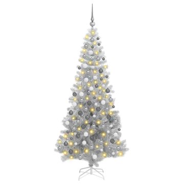 Vidaxl Umetna božična drevesa z LED lučmi srebrna 180 cm PET