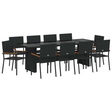 Vidaxl Komplet za jedilnico v vrtu 11 pcs Črna Poly ratan