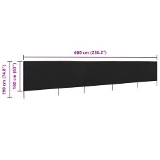 Vidaxl 5-panelni vetrobran tkanina 600x160 cm črn