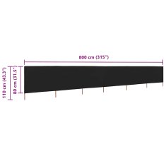 Vidaxl 6-panelni vetrobran tkanina 800x80 cm črn