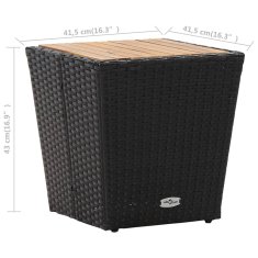 Vidaxl Čajna mizica črna 41,5x41,5x43 cm poli ratan in akacijev les
