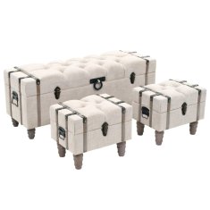 Vidaxl Klop za shranjevanje 3 kosi trden les in jeklo 112x37x45 cm