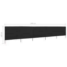 Vidaxl 5-panelni vetrobran tkanina 600x120 cm črn