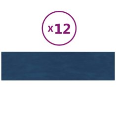 Vidaxl Stenski paneli 12 kosov modri 60x15 cm žamet 1,08 m²