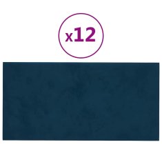 Vidaxl Stenski paneli 12 kosov modri 60x30 cm žamet 2,16 m²