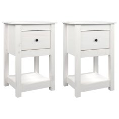 Vidaxl Nočna omarica 2 kosa bela 40x35x61,5 cm trdna borovina