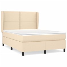 Vidaxl Box spring postelja z vzmetnico krem 140x190 cm blago