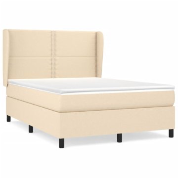 Vidaxl Box spring postelja z vzmetnico krem 140x190 cm blago