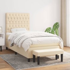Vidaxl Box spring postelja z vzmetnico krem 90x200 cm blago