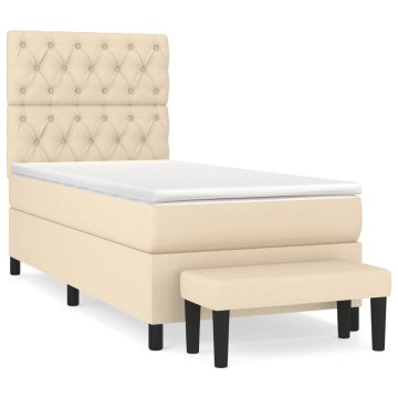 Vidaxl Box spring postelja z vzmetnico krem 80x200 cm blago