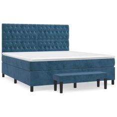 Vidaxl Box spring postelja z vzmetnico temno modra 180x200 cm žamet