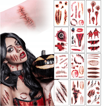 Korbi Nalepke – lažni tetovaže za obraz in telo: strašne rane za Halloween in karneval