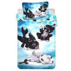 DreamWorks Kako izuriti svojega zmaja Obratna posteljnina, komplet za otroško posteljico z zadrgo, 100% BOMBAŽ 100x135 +40x60 cm OEKO-TEX