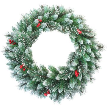Denis Božični venec za vrata, zelen, sneg, jagode, 40 cm