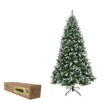 Denis Umetno božično drevo zeleno, 210 cm, sneg, storži, jagode, stojalo