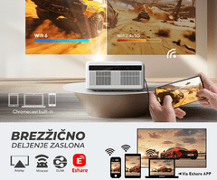 Byintek Love U14 prenosni LED projektor, Android, WIFI, BT, 1250 ANSI lumnov, AUTO fokus + daljinec