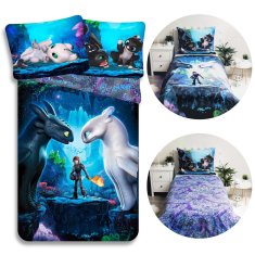 DreamWorks Kako izuriti svojega zmaja Dvostranska bombažna otroška posteljnina z zadrgo, 140x200+70x90 cm OEKO-TEX