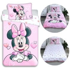 Disney DISNEY Minnie Mouse Roza-bela, DVOJNA, otroška posteljnina z zadrgo, 100% BOMBAŽ 100x135+40x60 cm OEKO-TEX