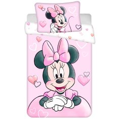 Disney DISNEY Minnie Mouse Roza-bela, DVOJNA, otroška posteljnina z zadrgo, 100% BOMBAŽ 100x135+40x60 cm OEKO-TEX