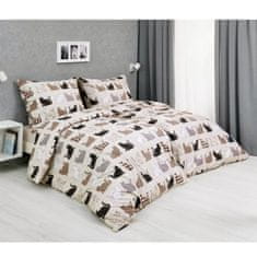 sarcia.eu Bejž, DVOJNA STRAN, bombažna posteljnina z zadrgo, MAČKE 100% BOMBAŽ 220x200cm+70x90 cm