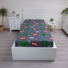 sarcia.eu Minecraft Siva, otroška posteljnina z elastičnim trakom 90x200cm+25cm, 100% bombaž, OEKO-TEX