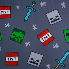 sarcia.eu Minecraft Siva, otroška posteljnina z elastičnim trakom 90x200cm+25cm, 100% bombaž, OEKO-TEX