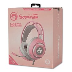 Marvo HG8936 LED USB rožnate stereo igralne slušalke z belo svetlobo