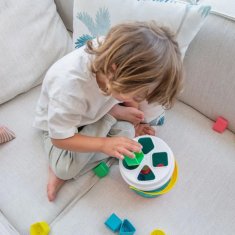 Miniland Baby Vedro s kockami za razvrščanje oblik, turkizno