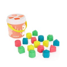 Miniland Baby Vedro s kockami za sortiranje oblik, losos