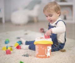 Miniland Baby Vedro s kockami za sortiranje oblik, losos