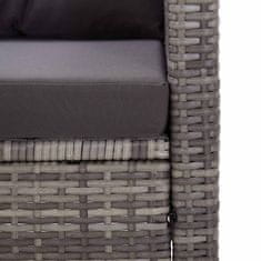 Vidaxl Vrtni kavč dvosed z blazinami siv 124 cm poli ratan