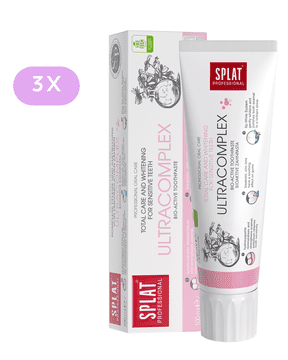 Splat ULTRACOMPLEX zobna pasta 3×100 ml brez fluorida – za obnovo sklenine in zmanjšanje občutljivosti