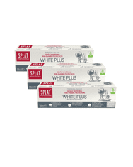 Splat WHITE PLUS zobna pasta 3×100 ml – nežno beljenje, zaščita občutljivih zob, PVP in encimi, fluorid