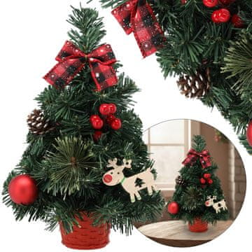 sarcia.eu MAJHNO umetno božično drevo, rdeče z betlehemsko zvezdo v loncu, OKRAŠENO 30 cm