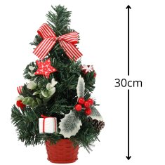 sarcia.eu MAJHNO umetno božično drevo, rdeče z brinjem v loncu, OKRAŠENO 30 cm