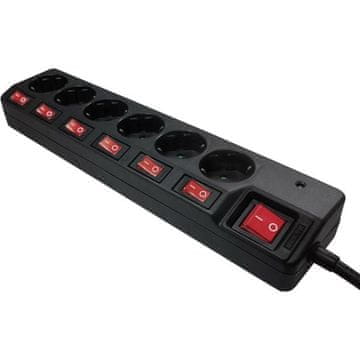 ENTAC Podaljšek s stikali 6-vtični s prenapetostno zaščito 1,5m 3G1.5 črn, 984681