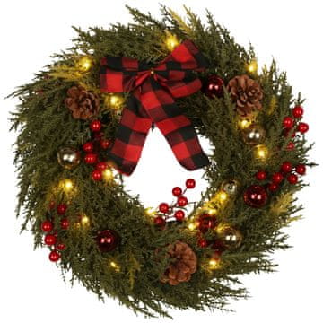 sarcia.eu Zelen božični venec, LED lučke na baterije, z mašno, božična dekoracija 40 cm