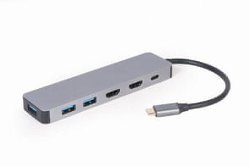 Gembird A-CM-COMBO3-03 USB Type-C 3-v-1 večportni adapter 3x USB-A, 1x USB-C, 2x HDMI
