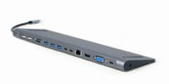 Gembird A-CM-COMBO9-01 priklopna postaja USB tipa C 9 v 1 (USB vozlišče + HDMI + VGA + PD + bralnik kartic + LAN + 3,5 mm zvok)