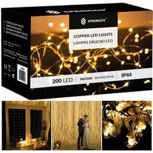 Springos novoletna zavesa 200 LED 3000K 8 funkcij 2x2m