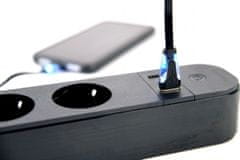 Gembird TSL-PS-S4U-01 pametni podaljšek z USB A/C polnilnikom, 4 vtičnice, črn
